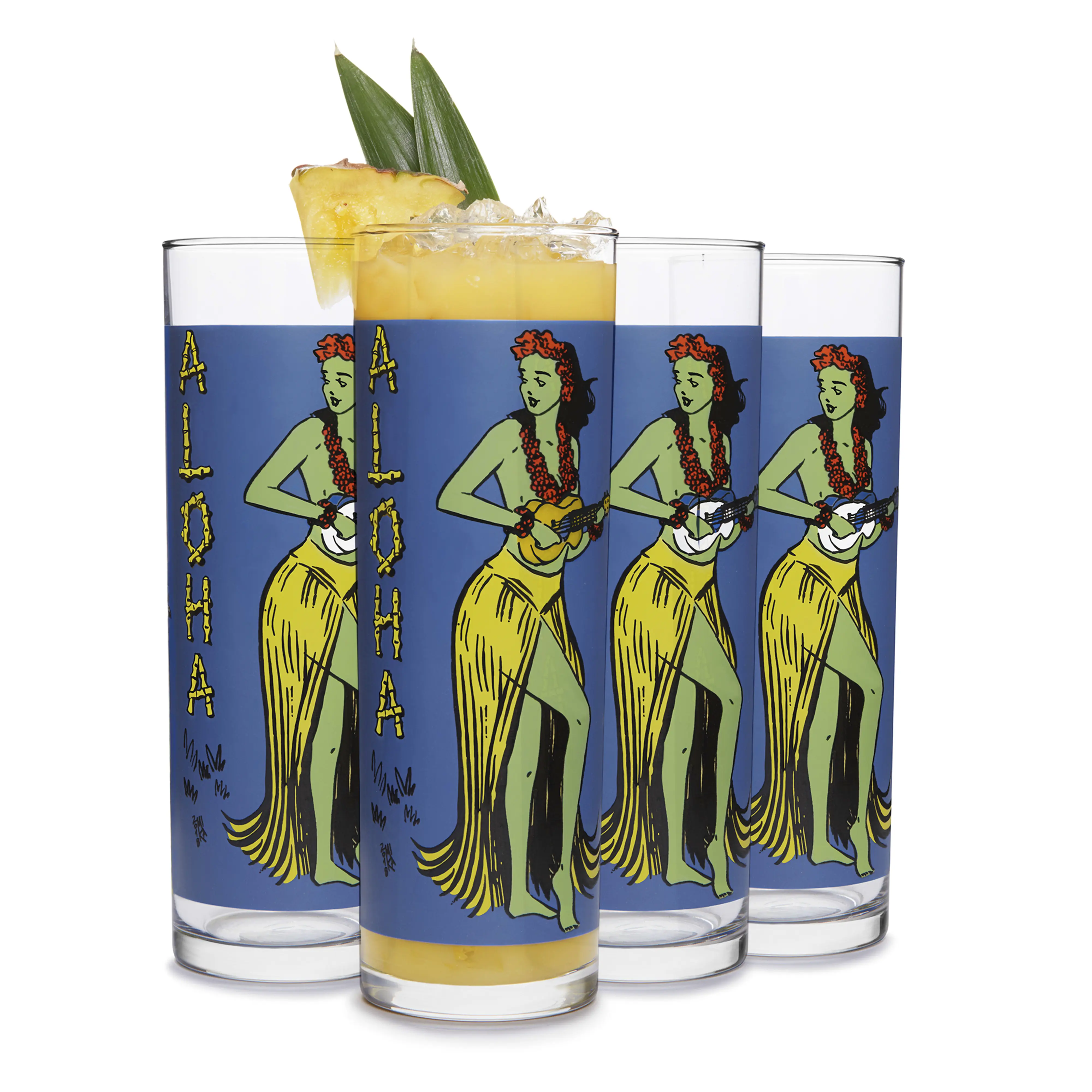 Zombie Blue 13.5 Oz Drinking Glasses Set of 4, Vintage-Style Tiki