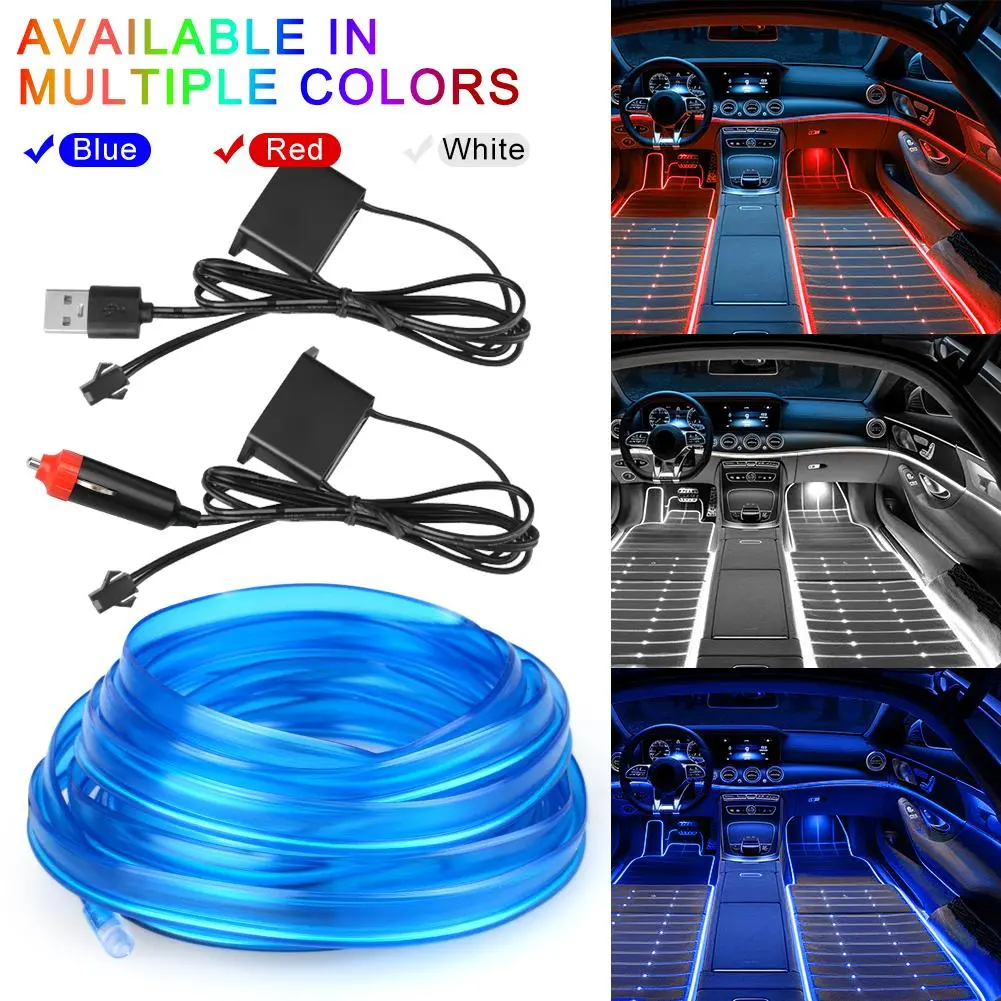 2M/5M USB/Cigarette Multicolor lighter driver Car Interior Neon Invisible Controlled LED Strip Lights | Flexible EL Wire Ambient Atmosphere Lighting | DIY Auto Decoration Mood Lamp