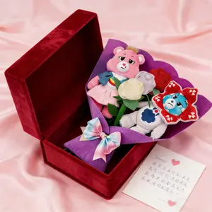 Valentine's Day Plush Toy Cute Doll Bouquet Holiday Gift Decoration Birthday Present for Girlfriend, Adorable Teddybear Stuffed Animal Flower Arrangement, Soft Cuddly Gift