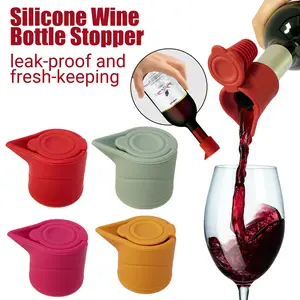 4-Pack Silicone Wine Stoppers 2-in-1 Design for Pouring & Storage Leakproof Seal Keeps Wine Fresh Fits Most Bottles Reusable Food Grade Party Bar Kitchen Essentials Durable Wine Bottle Stopper Champagne Stoppers