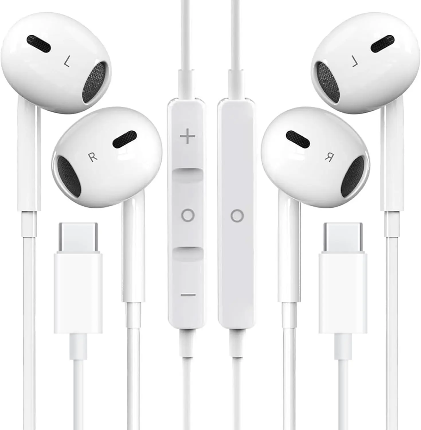 2-Pack USB-C Audio Headset with Microphone, Volume Control, HiFi Stereo, Noise Cancellation, Plug-and-Play Earbuds for iPhone 17/16/15, Samsung, Pixel, OnePlus, Huawei Devices