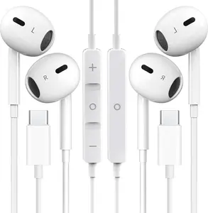 2 Pack Type C Headphones for iPhone 17/16/15 Phone Earbuds with Microphone & Volume Control HiFi Stereo USB C Earphones for Samsung Pixel OnePlus Huawei