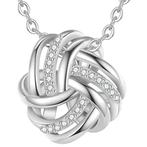 Eudora 925 Sterling Silver Love Knot Birthstone Necklace Personalized Cubic Zirconia Eternal Promise Jewelry Gift for Women Daughter