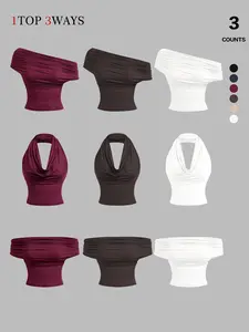 Y2K Slim-Fit Ruched Multi-Style Top, Off Shoulder, One Shoulder & Halter Design, Versatile Fashion Piece for Women