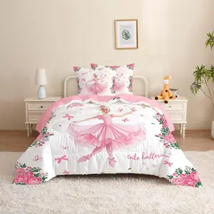 Ballet Girl 3 Piece Quilted Comforter Set, Floral Quilt Set, Sweet Ballerina Print, Skin-Friendly Easy Care Fabric, Perfect for Princess-Themed Girls Room