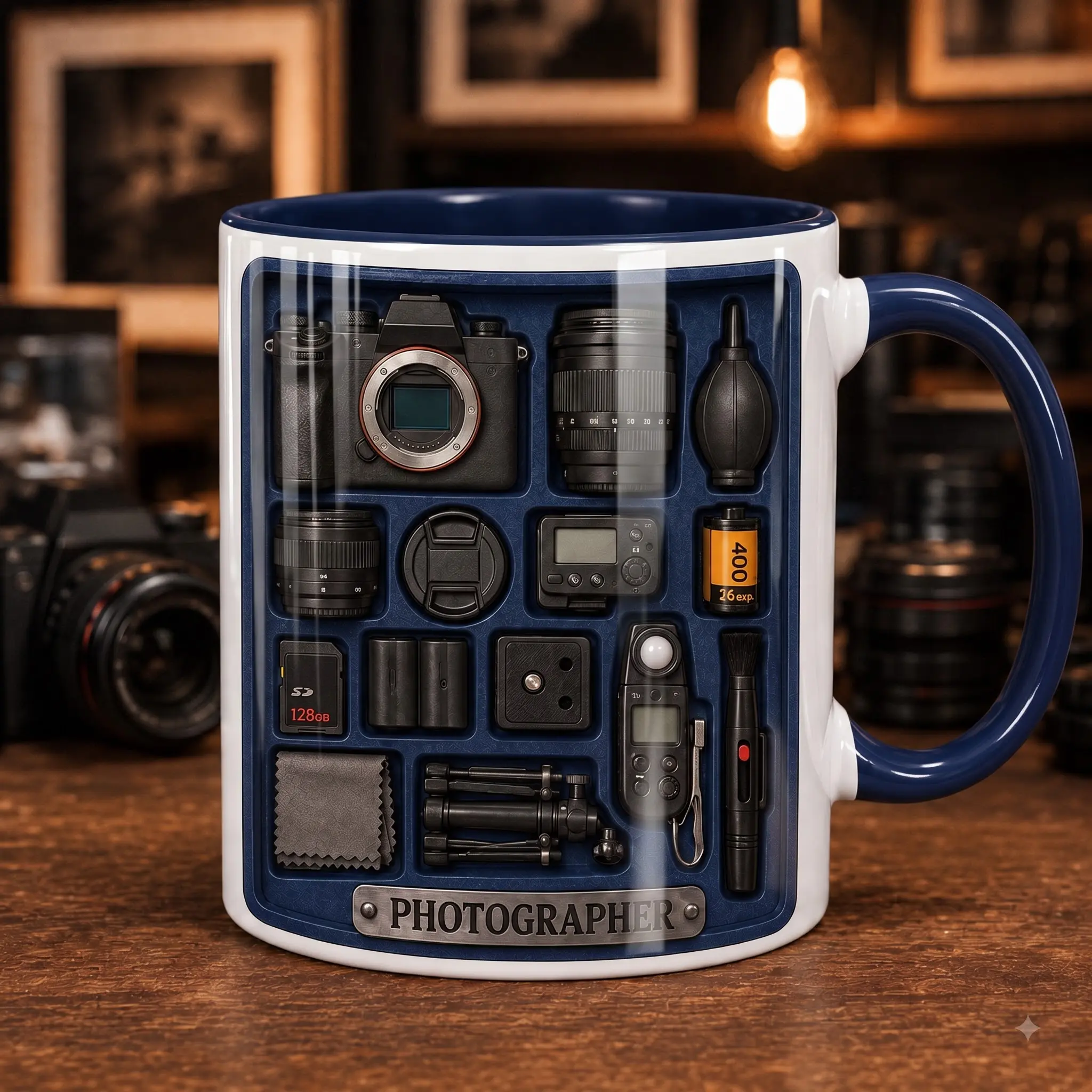 Photographer Coffee Mug, Camera Lens Photography Tools Cup, Photo Studio Ceramic Mug, Photography Lover Coffee Cup