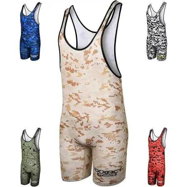 Exxact Sports Camouflage Men's Wrestling Singlet, High-Performance Powerlifting Singlet, Wrestling Singlets for Men (Desert Camo)