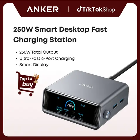 [Live Only] Anker Prime Charger, 250W GaN Prime USB-C Charging Station, Ultra-Fast 6 Ports, 2.26" LCD Display and Smart Control Dial (Silver),techvibes