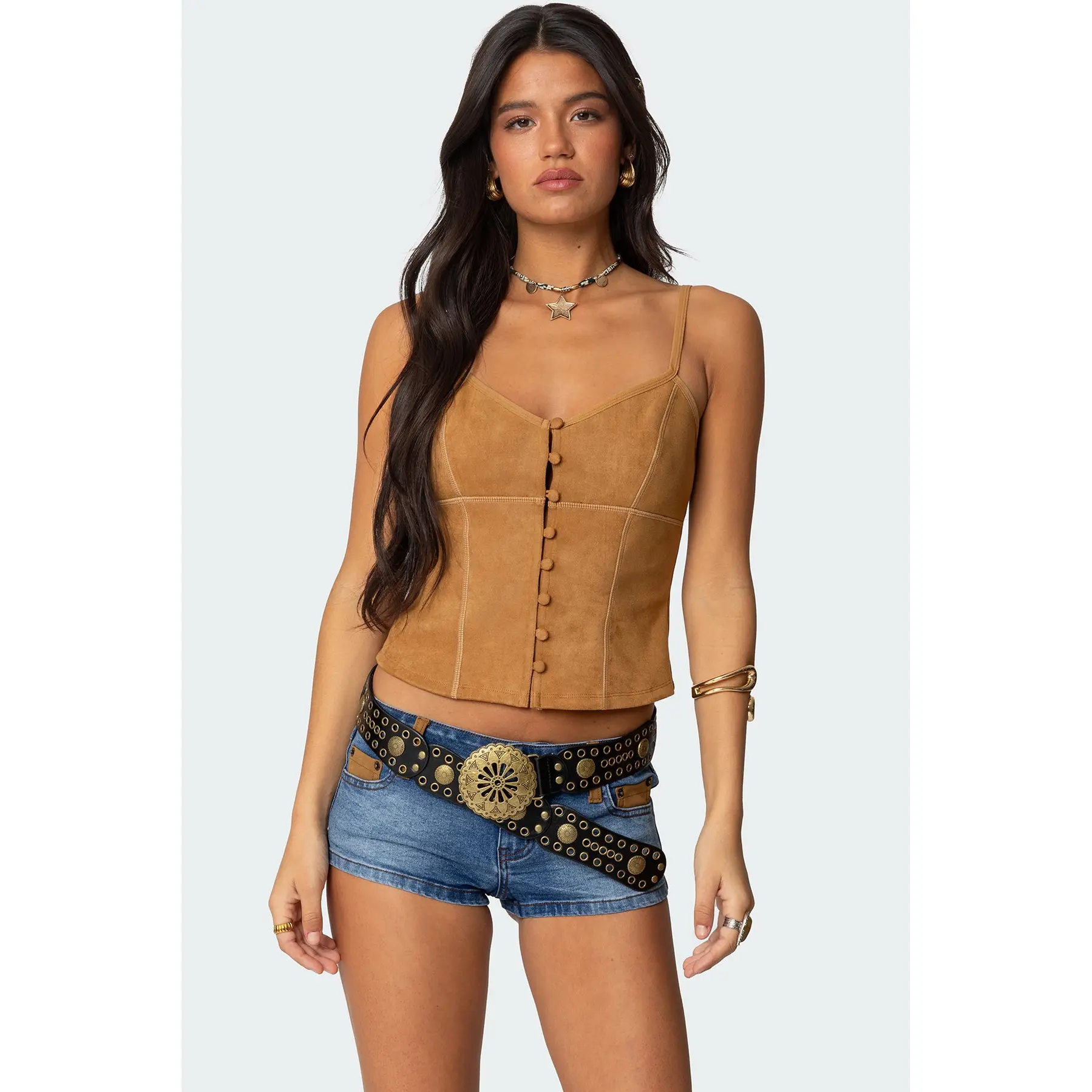 Tori Faux Suede Button Up Top