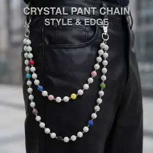 1pc Fashion Street Hip-Hop Pants Chain Handmade Ceramic Rhinestone Ball Waist Chain Unisex Body Chain Accessory For Daily Wear Multicolor Iron Alloy Non-Stretch