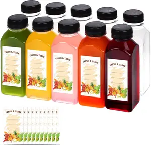 10pcs 12oz Plastic Juice Bottles with Caps, Clear Empty Reusable Water Bottles, Disposable Beverage Containers Bulk for Juicing Smoothies Turmeric Juice Milk and Other Beverages