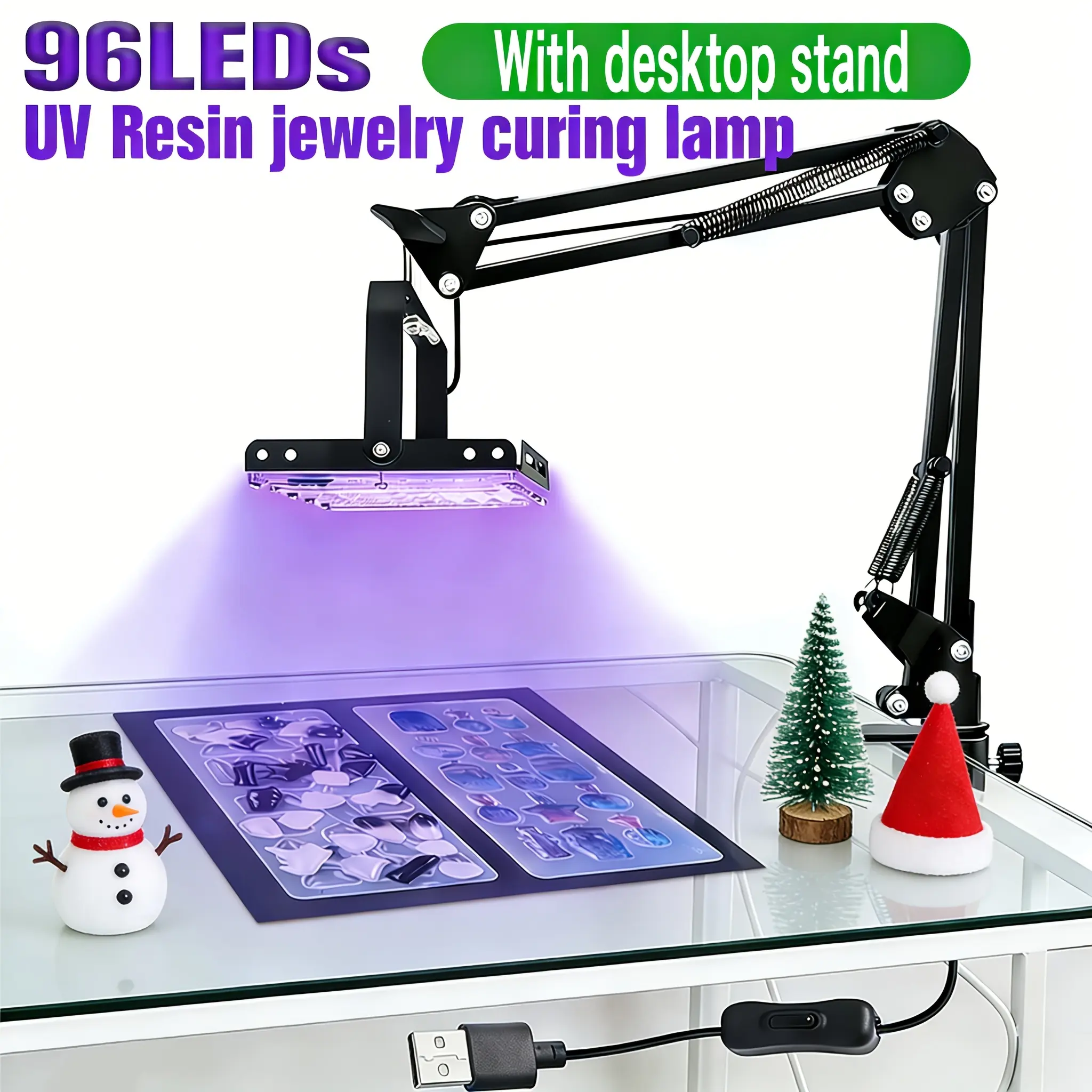 UV Curing Lamp for DIY Jewelry Making - Professional Easy Install LED Lamp with 96 LEDs, Stand Bracket, Table Mount, Adjustable Height & Angle, USB Plug-and-Play, DC Power Supply, Rapid Curing, Low Voltage, Indoor Use for DIY Enthusiasts