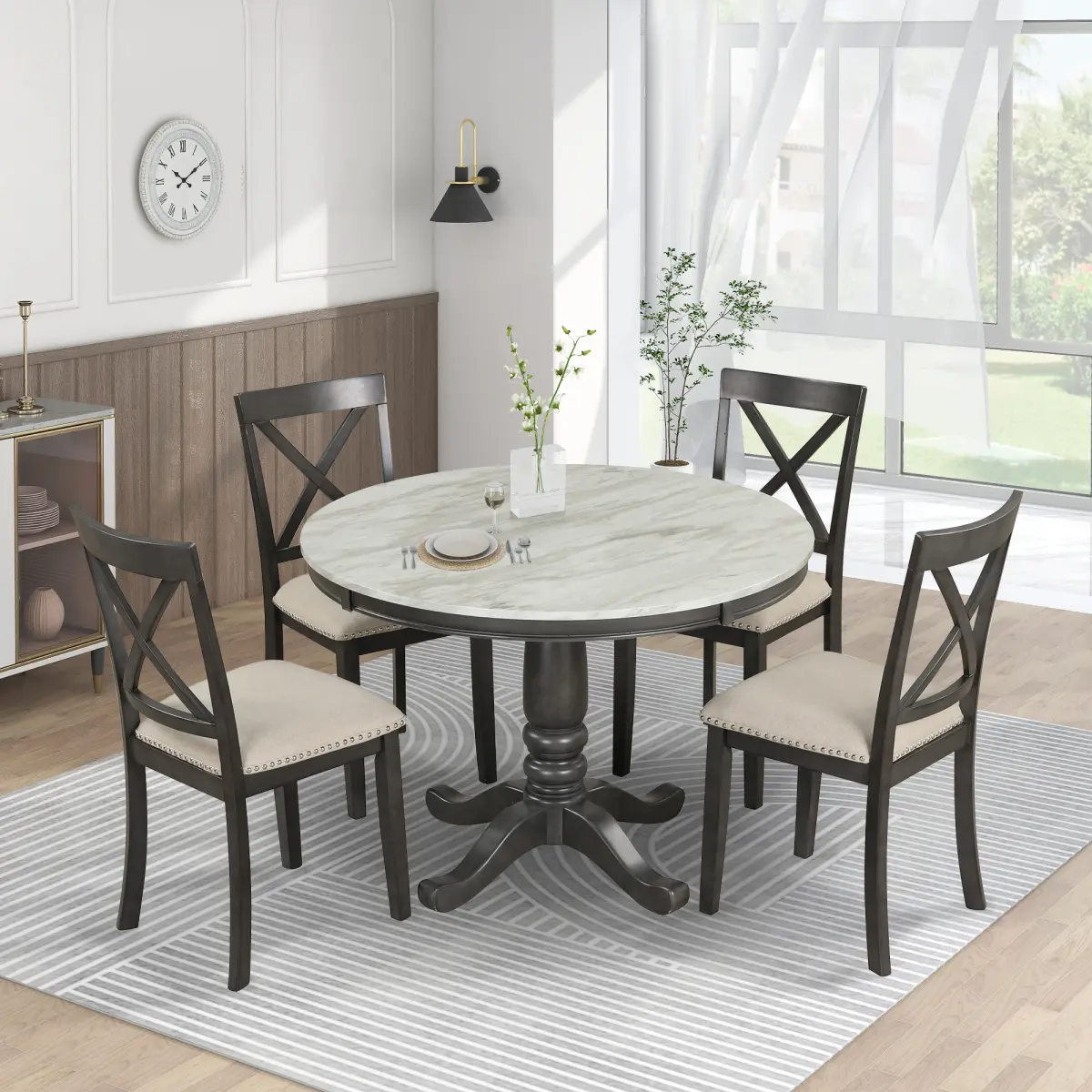 Orisfur 5-Piece Dining Set for 4 People |   Solid Wood Table with 4 Chairs |   Stylish Kitchen and Dining Room Furniture, Perfect for Family Meals and Modern Home Decor