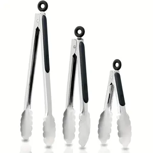 Stainless Steel Kitchen Tongs Set, 3 Counts/set Multipurpose Heat Resistant Food Tongs with Locking Design, Non-slip Cooking Utensils, Kitchen Cooking Accessories, for Home Kitchen Barbecue, Kitchen Utensils Gadgets