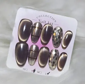 Bronze Cat Eye Leopard Gold Stripe Nails