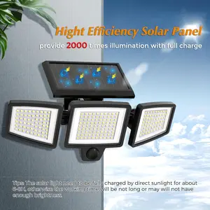Outdoor Motion Sensor Light Strip - 210 LED Bright Solar-Powered, Waterproof 3-Heads, 270-Degree Wide-Angle, Remote-Controlled, 3-Mode Wall Lamp for Courtyards, Gardens, Garages, Motion Sensor Lights, Three Heads
