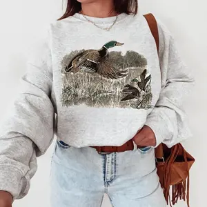 Vintage Duck Sweatshirt, Retro Mallard Graphic Shirt, Cozy Fall Crewneck for Animal Lovers, Autumn Aesthetic Wildlife Pullover, Unisex Nature Lover Gift, Soft Cotton Duck Print Sweater - HARSIN