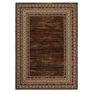 2 x 8 ft Low Pile Weave Polyester Fiber Red Brown Rectangular Runner Rug with Geometric Border Print, Machine Washable for High Traffic Hallway, Entryway