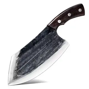 RockinEDC Hand-Forged Carbon Steel Butcher Cleaver – 13″ 5 Lbs. Heavy Chopper with Wenge Handle