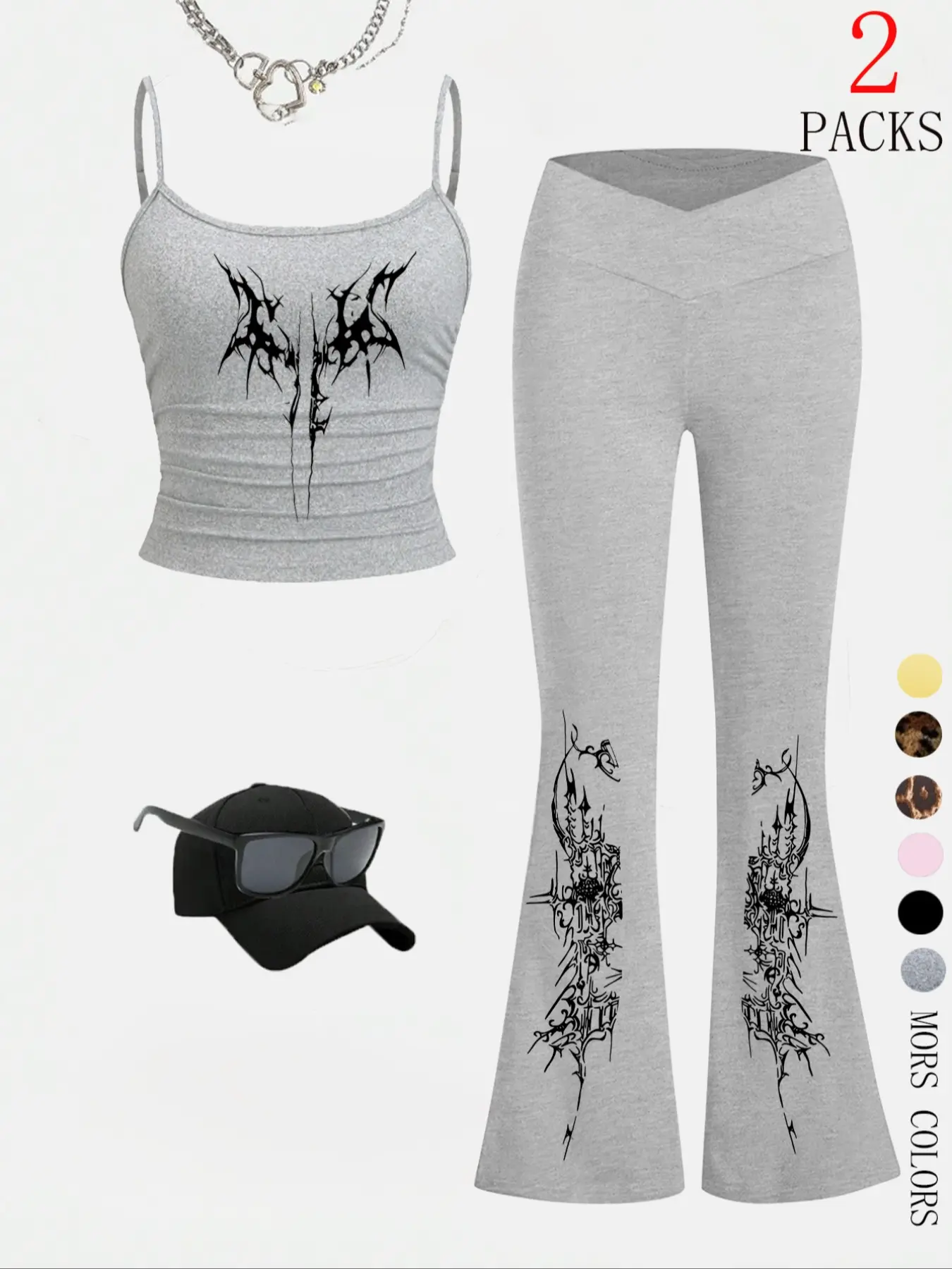 Women's Y2K Style Crop Top & Slim Fit Flare Pants Set, Pop Art Print, Long Sleeve, Casual Streetwear, Fall & Winter Fashion