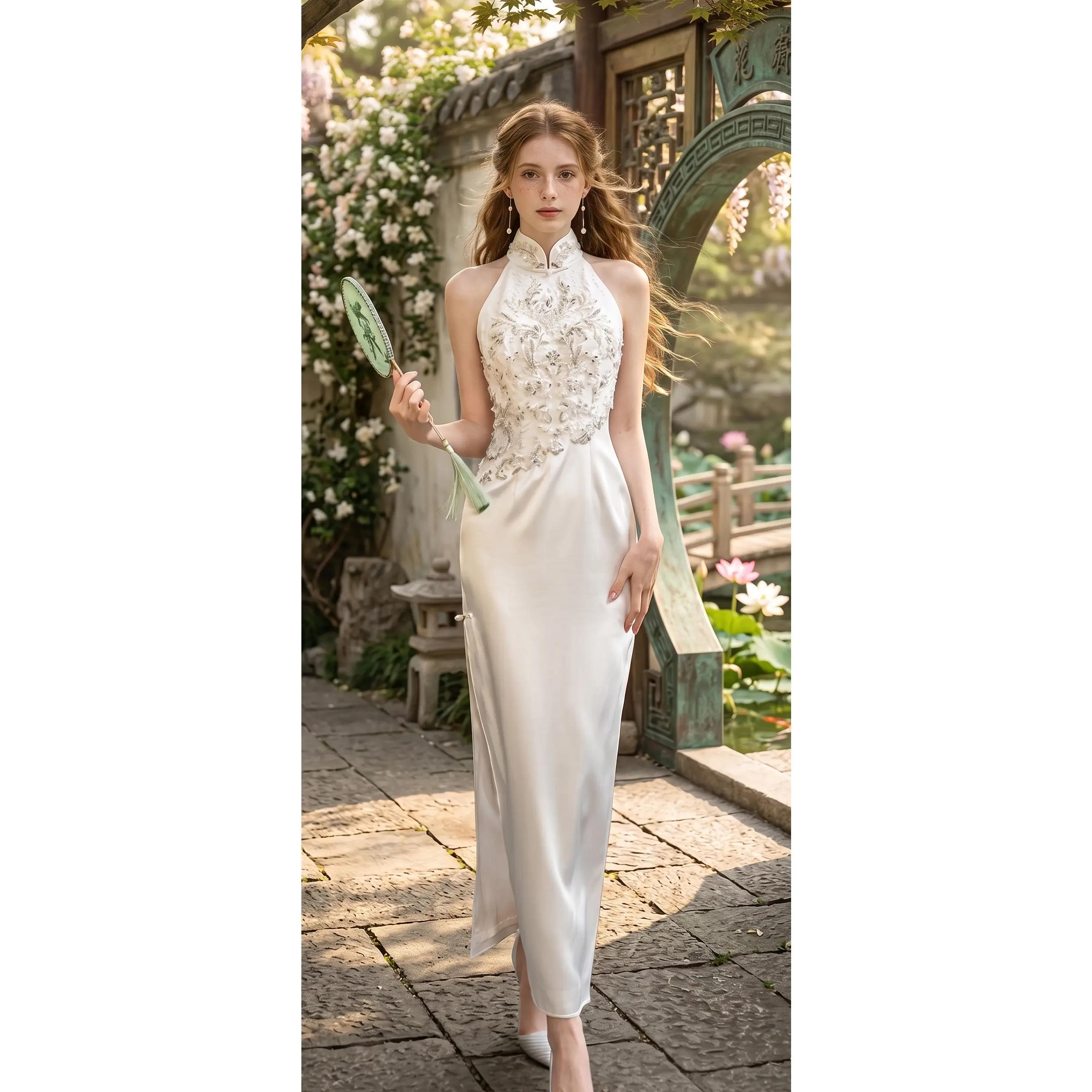 Neo-Oriental Halter Cheongsam | Elegant White Beaded Qipao Dress | Modern Chinese Style Evening Gown - TikTok Shop Neo-Oriental Halter Cheongsam | Elegant White Beaded Qipao Dress | Modern Chinese Style Evening Gown - TikTok Shop