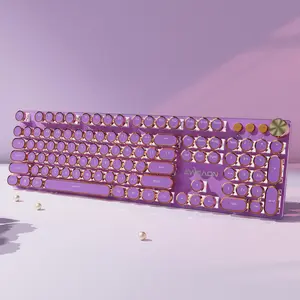 EWEADN V20 Typewriter Wireless Mechanical Keyboard, White Backlit, Steampunk Design, Metal Knob, Triple-mode Gaming Keyboard, Tactile Feedback Keyboard