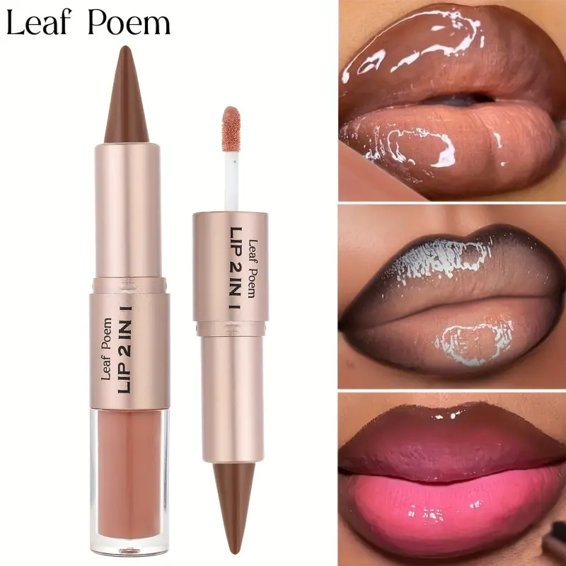 2-in-1 Dual-Ended Lip Duo Lip Gloss & Lipstick - Lip Products Makeup, Drugstore Lip Combo, Long-Lasting Formula, Waterproof Matte & Glossy Finish, Berry Tones, Matte Lipstick, Matte Liquid Lipstick, Sleek Packaging, Makeup Lovers