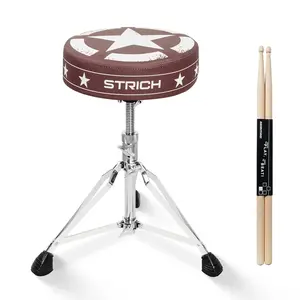 STRICH Drum Throne, Height Adjustable Padded Seat Drum Stool, Heavy Duty Swivel Drum Chair, Modern Elegant Edgy Graphic,Double Braced Padded Stool with 5A Drumsticks, SDB-20P, Brown outdoorfun