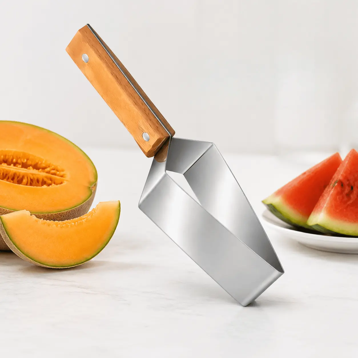 2026 New Watermelon Slicer, Stainless Steel Manual Fruit Cutting Tool, Multifunctional Quick Slicing Gadget, Portable Fruit Divider for Kitchen Home Party Camping Picnic Summer Daily Use