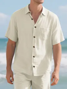 Men's Casual Loose Fit Plain Cotton Comfortable Button-Down Shirt, Ideal for Daily Wear & Travel, All Season Versatile Top