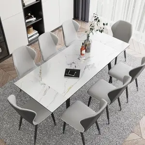 Extendable Dining Table for 4-8, 55"- 78" Rectangular Sintered Stone Dining Room Table, Faux Marble White Kitchen Table for Dining Room Family Gathering