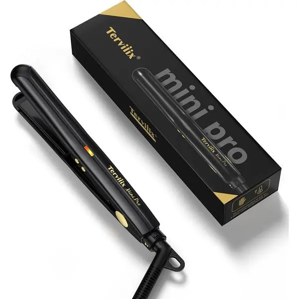 Terviiix Mini Flat Iron for Short Hair, 1/2 Inch, Black | Temperature Adjustable, Dual Voltage, Travel Hair Straightener, Small Portable Ceramic, For Men