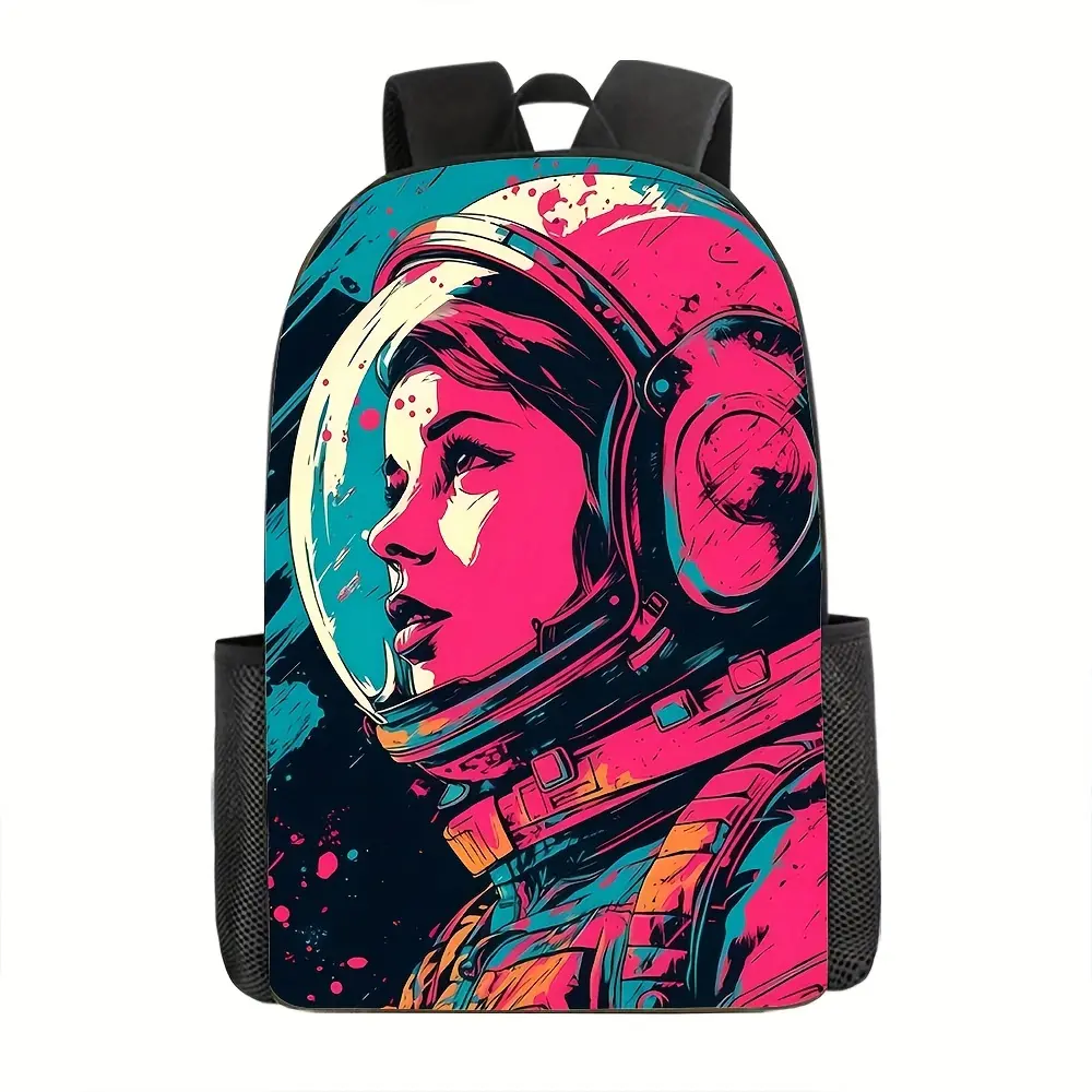 4 Styles Astronaut Print Backpack Durable 600D Oxford Cloth School Bag Adjustable Breathable Strap Large Capacity Fits 15in Laptop for Kids Teens School Travel Outdoor Use