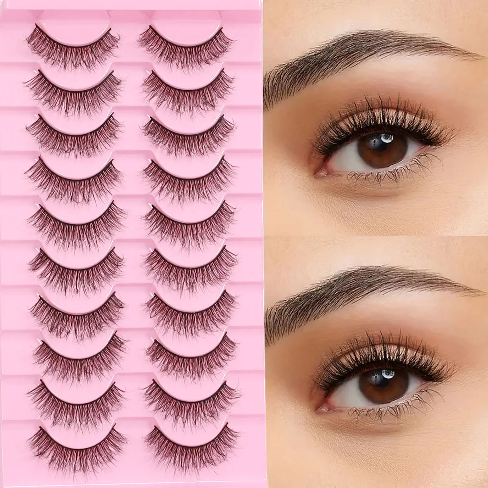 10 pairs of naturally thick false eyelashes, suitable for daily use, messy natural short cross false eyelashes, length 10mm, Volume Cluster Lashes, Volume Focused Lashes, Cosmetic False Lashes
