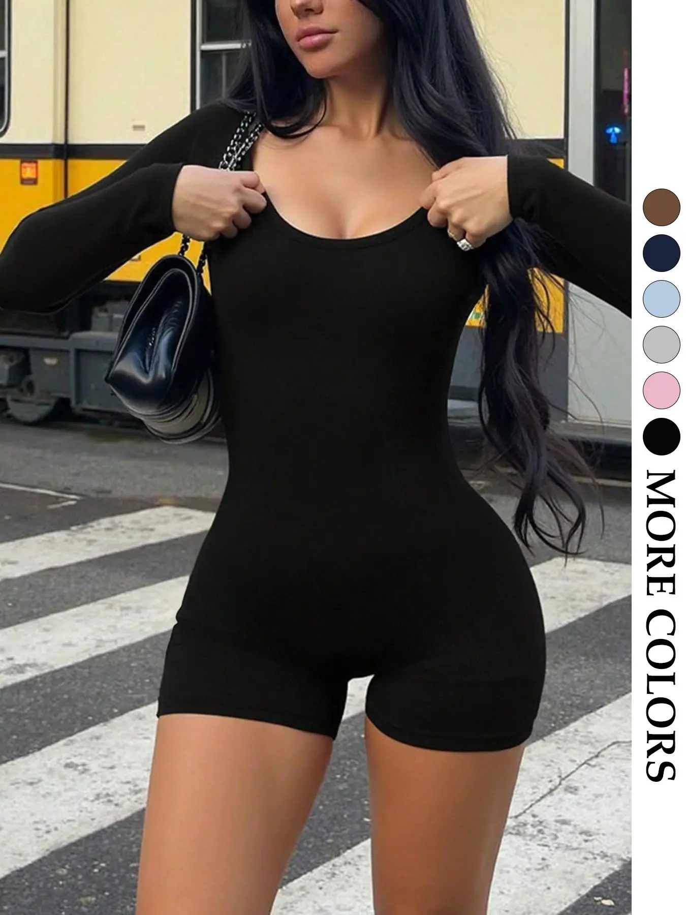 Women's New Style Romper, Casual Everyday Slim Fit, Sexy Versatile Outdoor Sports, Graduation Back-To-School, Spring Fall Knit Long Sleeve Short Pants, Shorts Jumpsuit, Solid Jumpsuits, Fit Jumpsuits