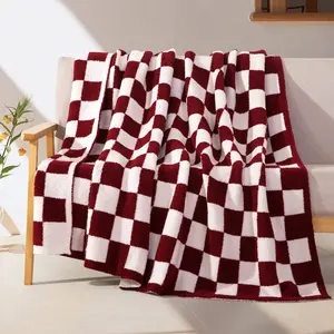 Elegant Comfort Ultra-Soft Checkered Knitted Throw Blanket, 50" x 70" – Lightweight, Breathable, All-Season Feather-Knit Design, Perfect Holiday Gift