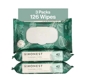 The Honest Company Flushable Wipes for Sensitive Skin Fragrance-Free Hypoallergenic pH-Balanced Feminine 99% Water Safe-to-Flush Tropical Leaves 126 Count
