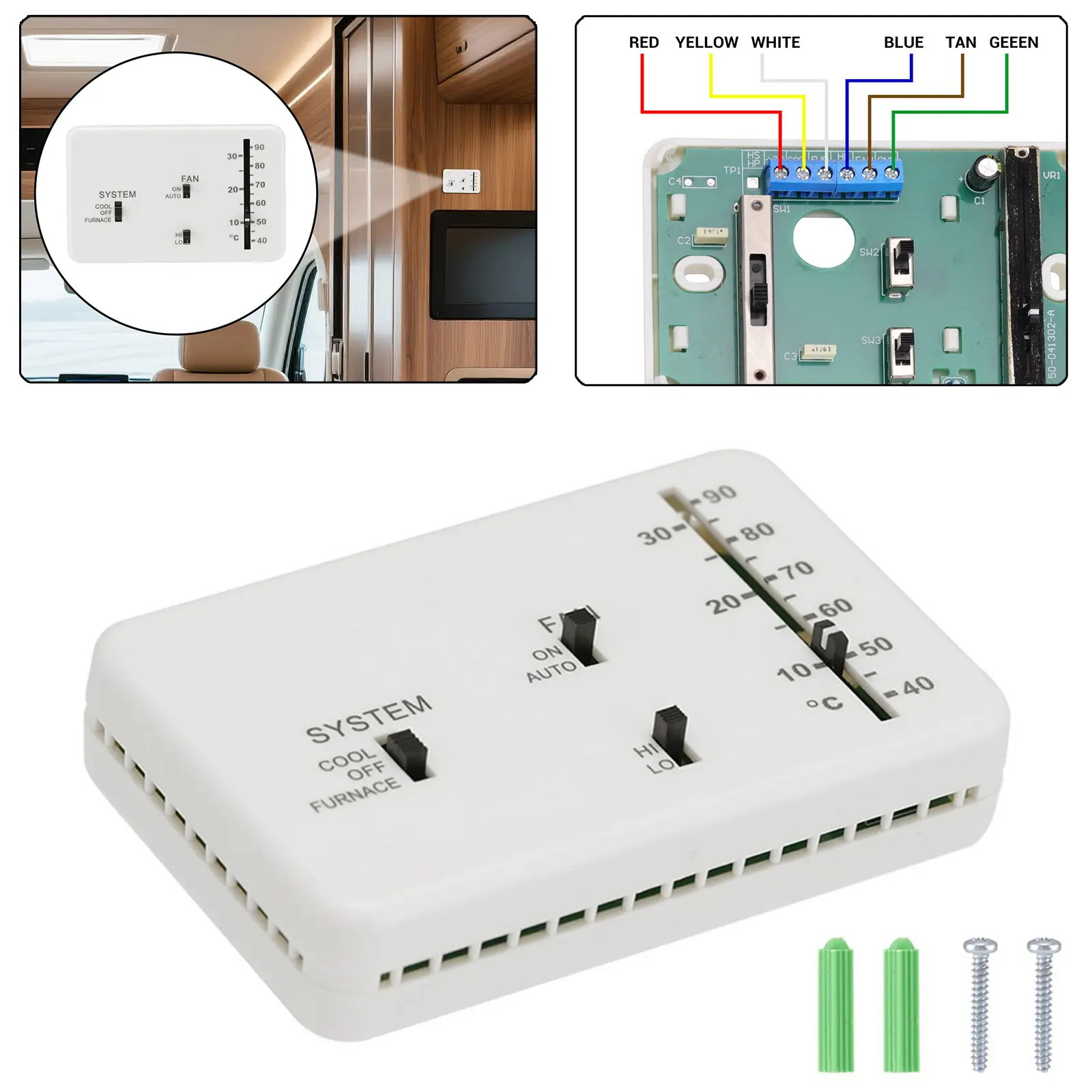 Replacement for Dometic 3106995.032 RV Thermostat | Direct Fit for Duo-Therm | Only for Heat/Cool Camper (White)