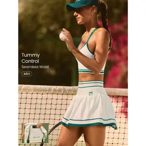 GLOWMODE Stay Unstoppable Second-Skin Seamless Sweat-Wicking Quick-Dry Tummy Control Built-In Shorts Side Pockets Two-Tone Pleated Skirt Low Impact Tennis Golf Pickleball Daily Casual Wear