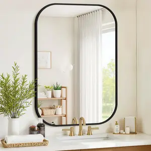 Modern 30x48 in Rectangle Black Metal Frame Wall Mirror - HD Reflection, Shatterproof Safety Mirror for Bathroom Vanity Over Sink, Indoor Furniture Decor Accessory
