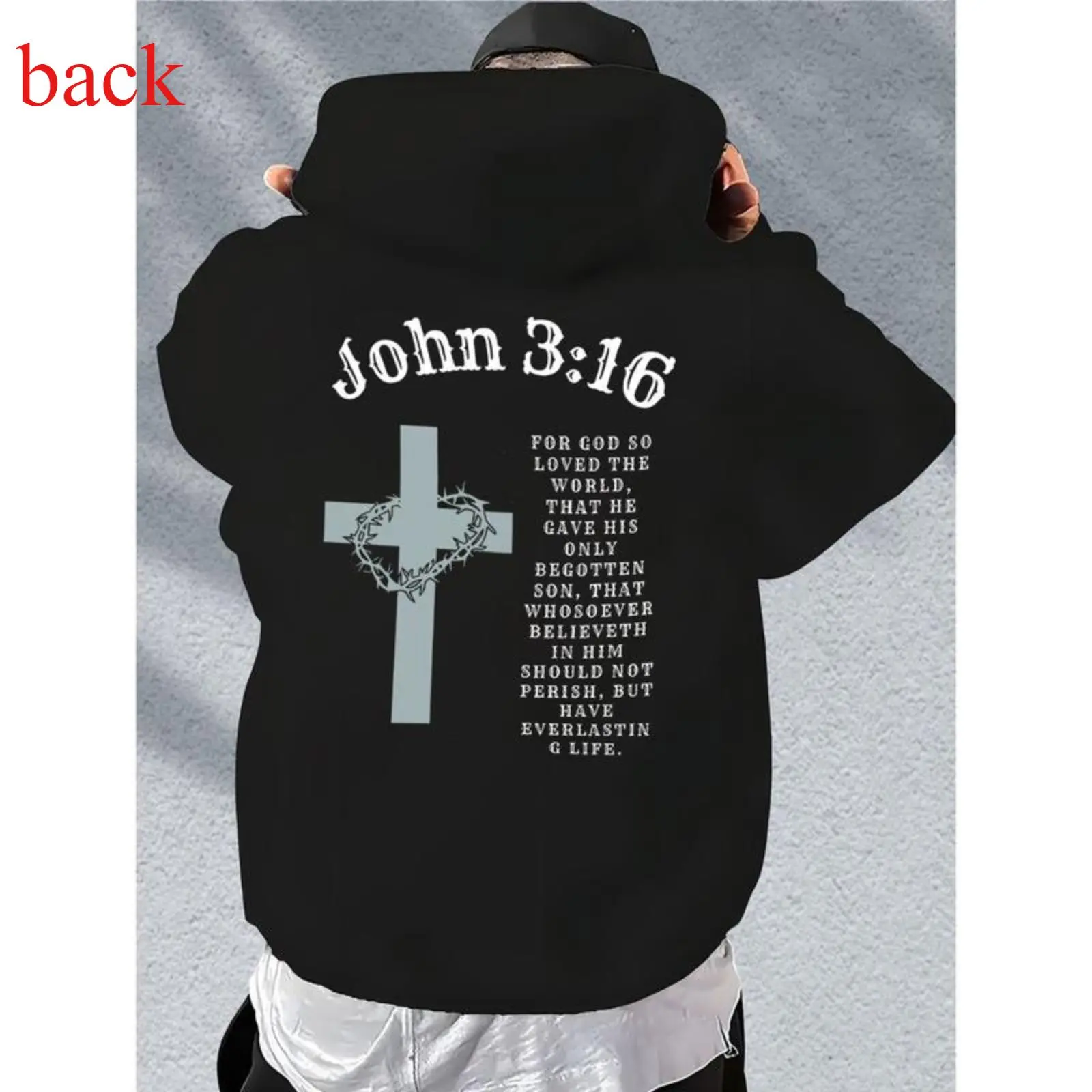 Men's John 3:16 with cross print Graphic Hoodie -  Black Long Sleeve Pullover Regular Fit |       Soft &amp;       Breathable Fabric, Durable Print, Everyday Comfort, Machine Washable