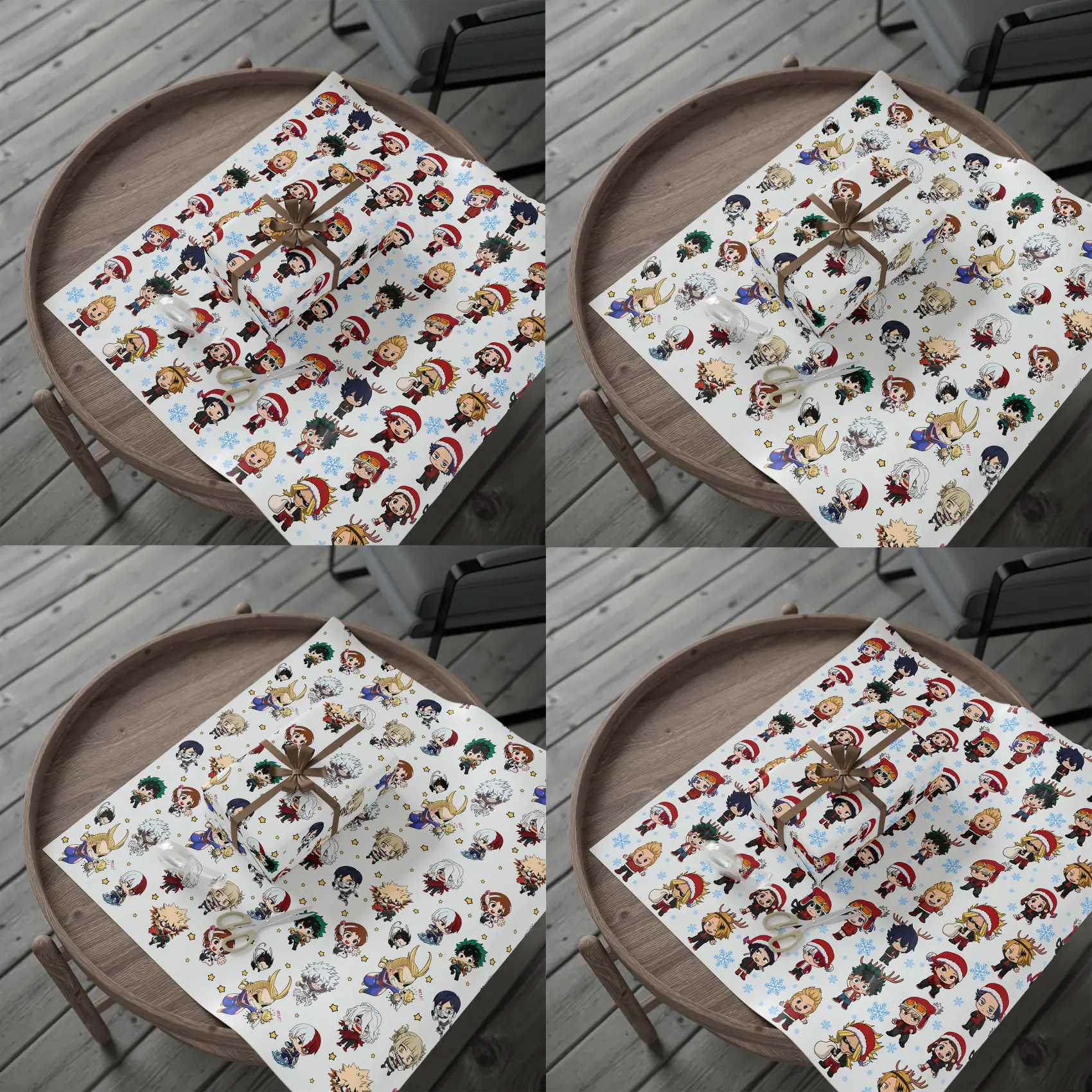 Cute MHA Chibi Christmas Wrapping Paper | Holiday Gift Wrap | Funny Anime Style Gift Decor for Xmas Presents