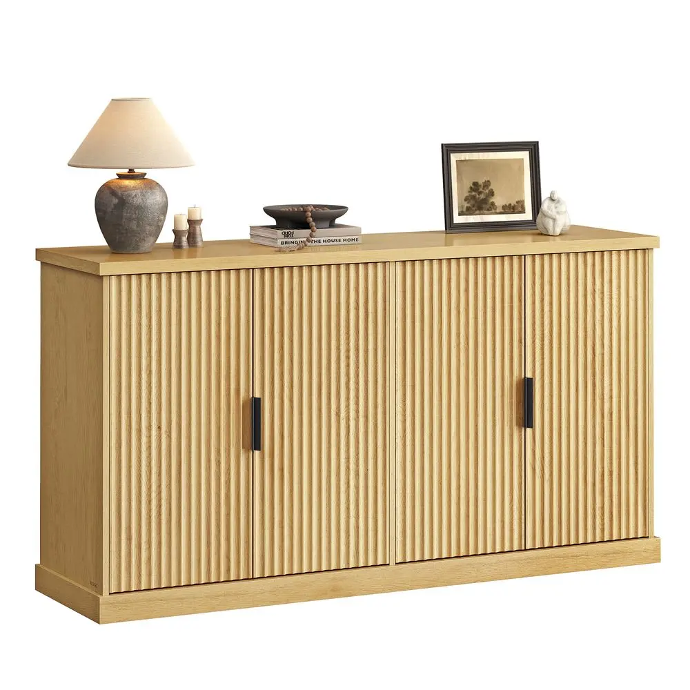 VASAGLE MAXE Collection Single Unit Rectangular Buffet Cabinet - Sturdy Modern Transitional Storage Sideboard, 15.8"d x 58.3"w x 31.5"h, 430 lb Capacity, Adjustable Shelves, Fluted Doors, Particleboard Construction