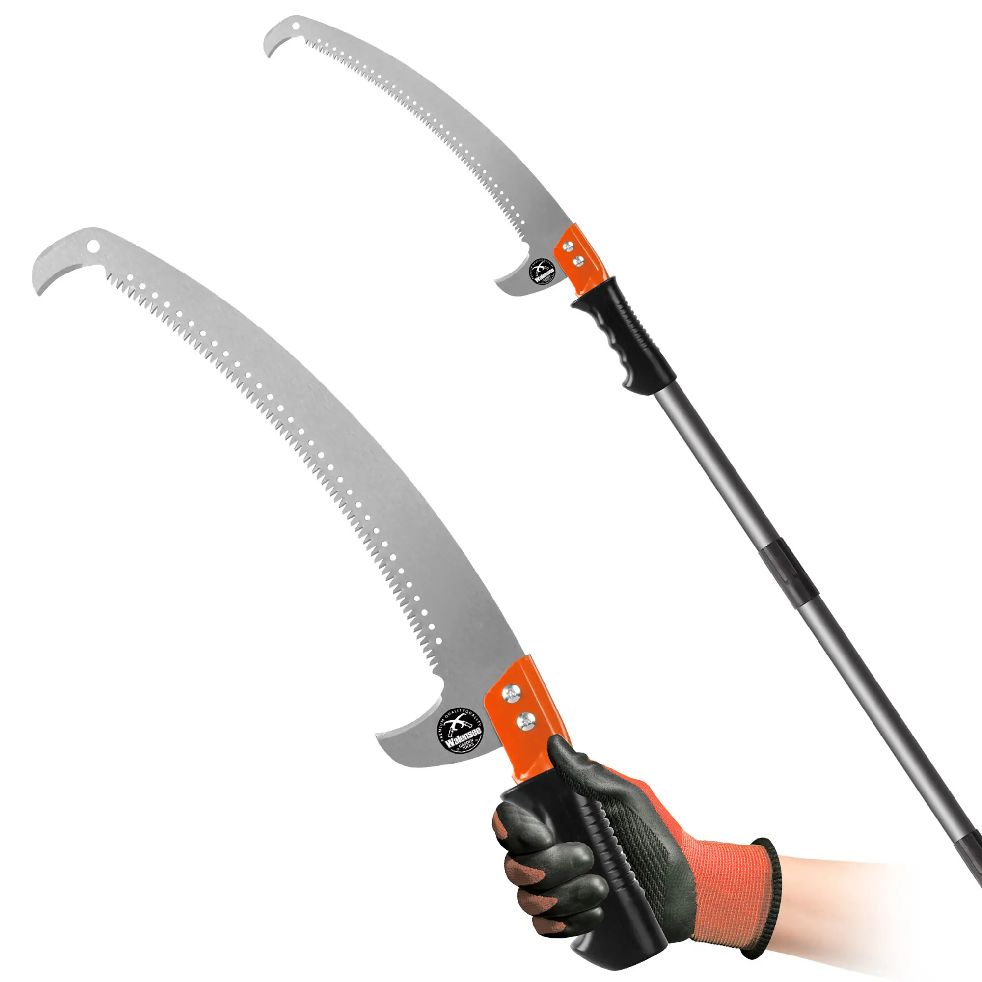 Walensee Manual Pole Saw for Tree Trimming - Hardware Hand Tools with Lightweight Portable Stainless Steel Extension, Pole + Blade, Anti-Slip Grip, Multi-Size High Reach Pruning Tool for Yard, Garden