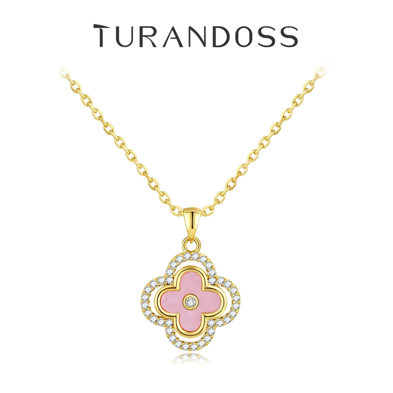 Turandoss Lucky 4-leaf Clover Necklace — CZ Sparkle, 14K Gold Plated, Valentine’s Gift for Women