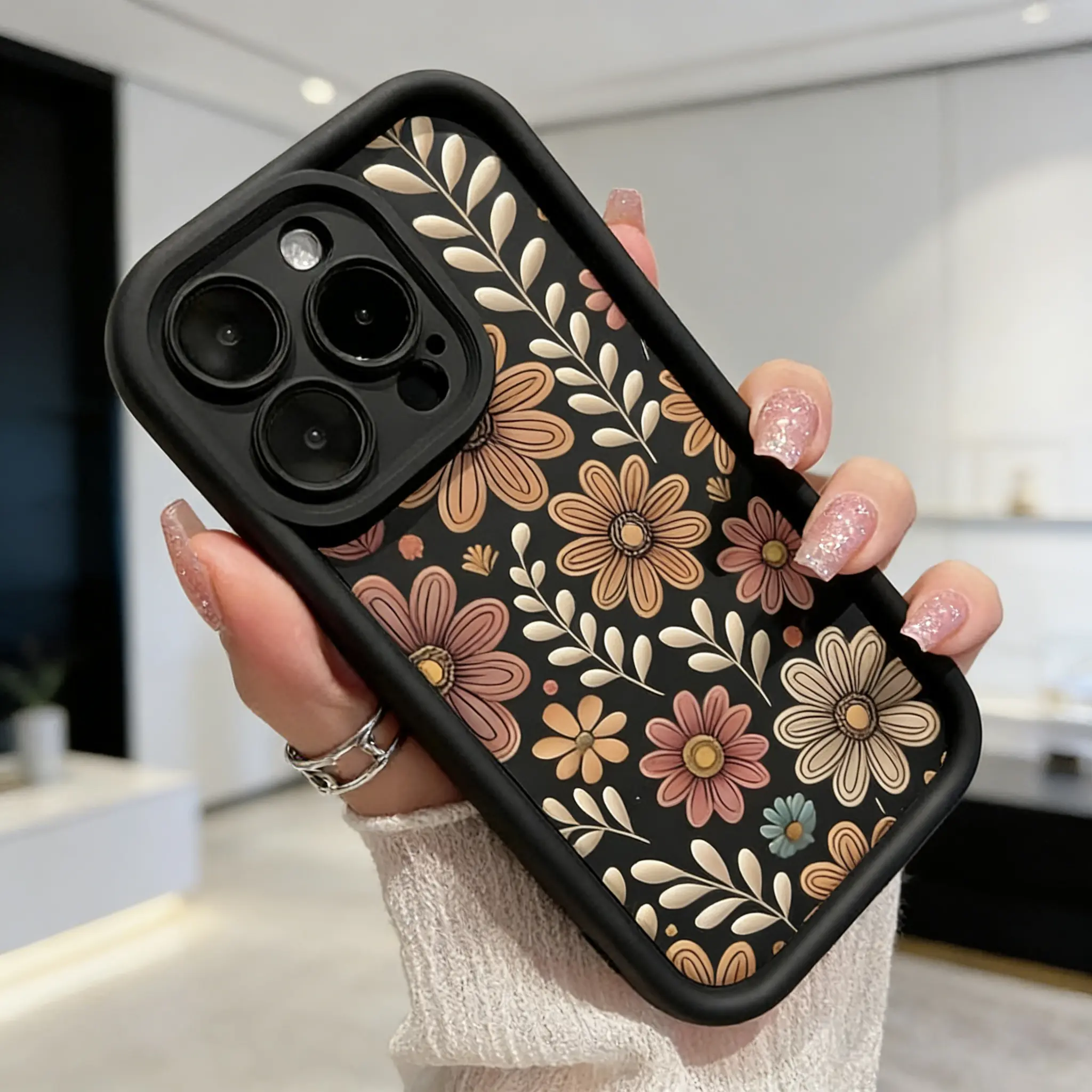 Vintage Flower Silicone Cellphone Case - 1.2mm Shockproof, Rugged Durable Multi-Model Cover for iPhone 11,12,13,14,15,16,17 Pro Max, XR, XS Plus, iPhone 15 Plus [Mobile Phone Accessories]