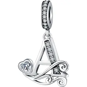 BASIC SUPPLY Silver Letter Charm Fit for Pandora Charms Bracelet Alphabet Initial Dangle Charms Beads Jewelry Gifts for Women