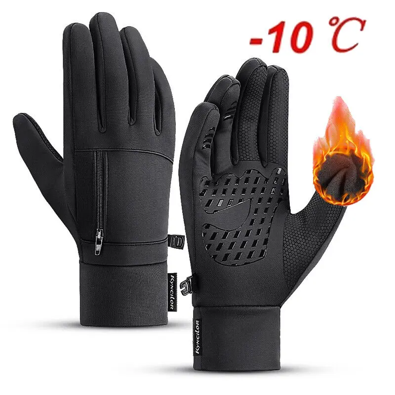 Unisex Plain Polyester Non Slip Gloves - -10℉ Waterproof Windproof Touch Screen Fingerless Fleece Mittens, Business Casual, Cold Weather Warmth, Hand Wash Only, Father's Day Gifts