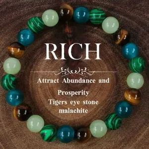 Vintage Multicolor Natural Stone Blue Beaded Bracelet Tigers Eye Malachite Abundance And Happiness Bracelet, Ideal Gift For Thanksgiving, Everyday & Christmas Blessings Earthy Tones Vintage Lmitatione Gemstone  Bestseller in  Women