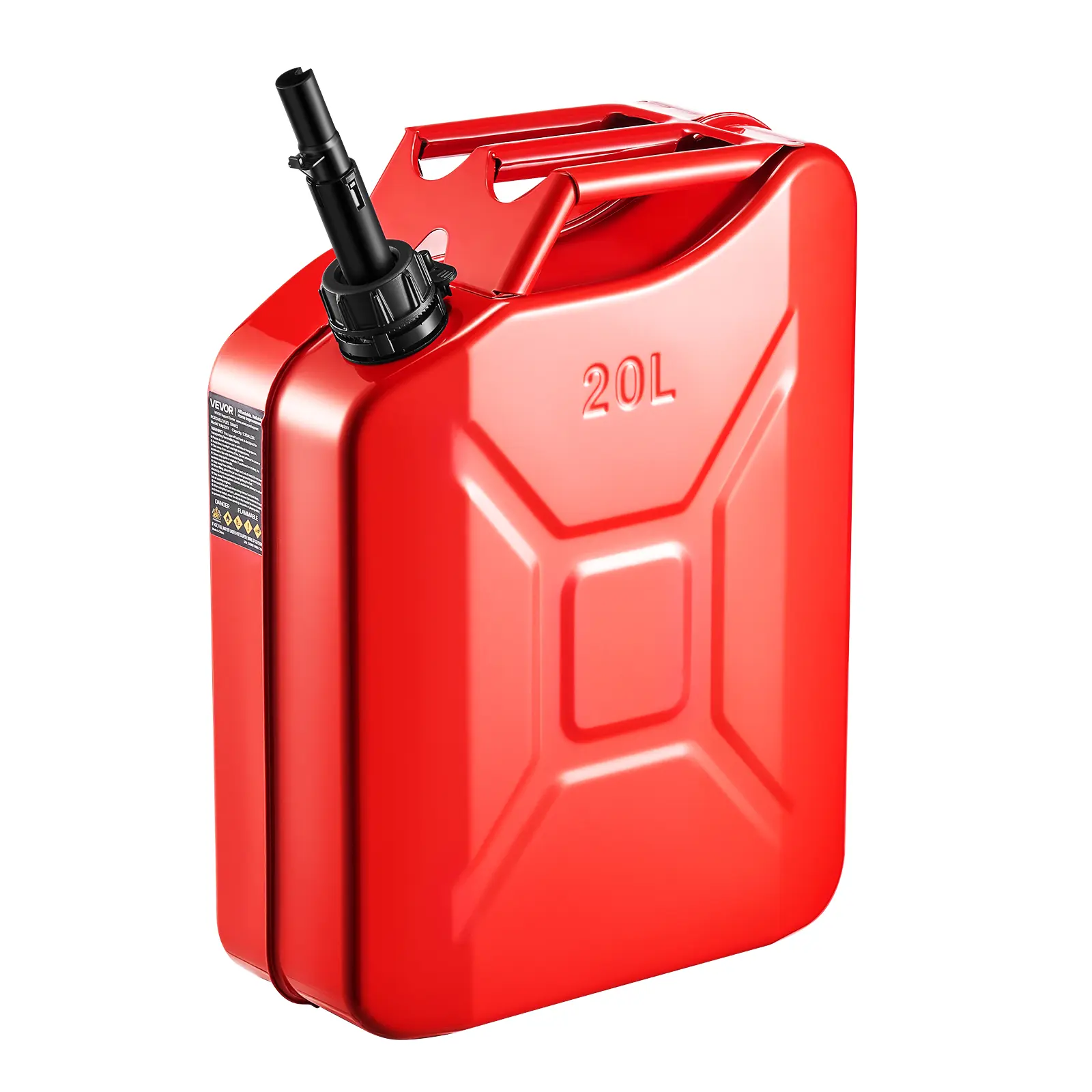 【Summerfinds】VEVOR 0.8mm Metal Fuel Canister, 5.3 Gal Leakproof Corrosion-Resistant Jerry Can with Snap Spout & Comfort Handle, 6 L/min Max Flow Rate Fast Refill, Car Accessory for Road Trips & Off-Roading (Red, Fits Most Cars, Motorcycles, ATV, UTV)